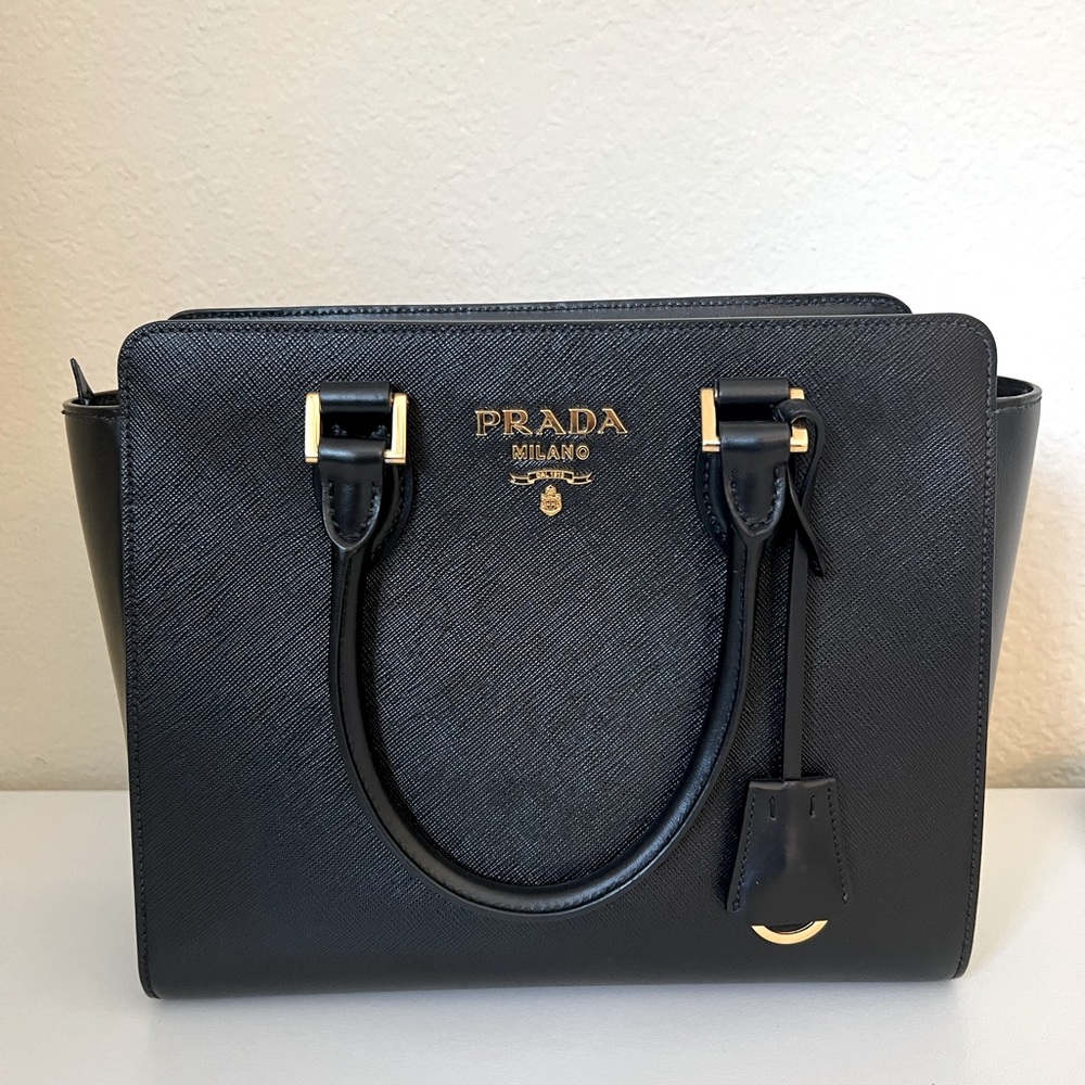 Prada Women's Medium Saffiano Leather Shoulder Tote Handbag
